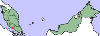 Malacca, shown within modern Malaysia