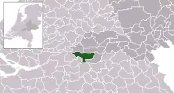 Highlighted position of Zaltbommel in a municipal map of Gelderland
