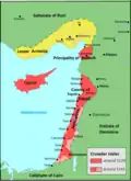 نقشه وضعیت سیاسی فلسطین و یافا در حدود سال ۱۲۴۰ میلادی