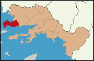 نقشه نشان‌دهنده شهرستان بودروم در استان موغله