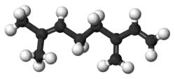 Beta-myrcene, ball-and-stick model