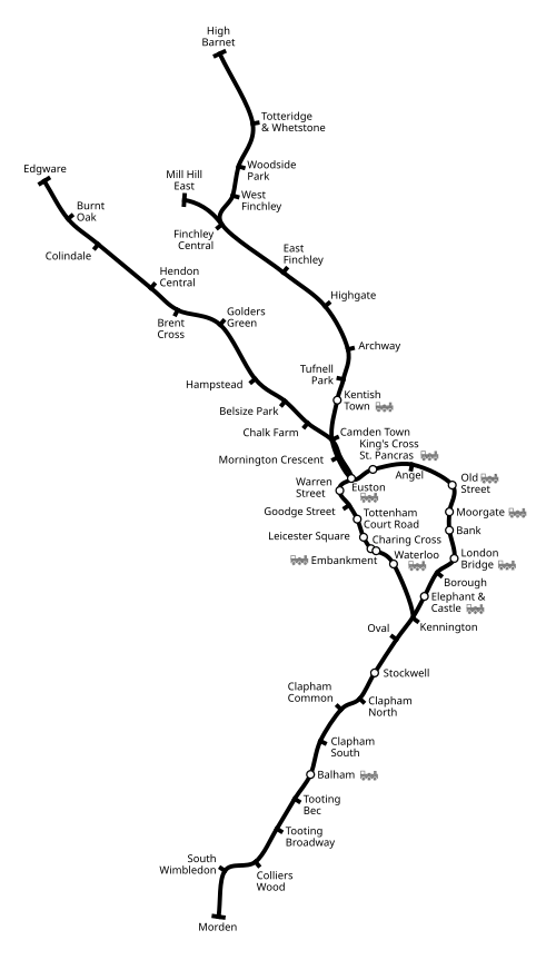 Geographical path of the Northern line