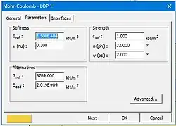 Input parameters given for the Mohr–Coulomb soil model