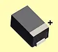 Rectangular polymer capacitors, tantalum as well as aluminum, have a polarity marking at the anode (plus) side