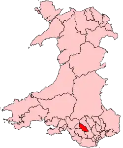 Map showing location of the Rhondda Valley within Wales