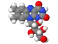 Spacefill model of a minor riboflavin (-10-[(2S,3S,4R)-2,3,4-trihydroxypentyl]) tautomer