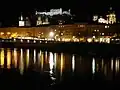 The fortress (background), Salzburg Cathedral (middle), River Salzach (foreground)