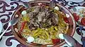 Plov (also pilaf, palov, osh) – a symbol of Uzbek cuisine, made with onion, carrot and rice; it can also include meat, boiled eggs, and qazi (sausage made of horse meat)