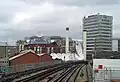 BBC TV centre, seen from Shepherd's Bush H&C tube station.