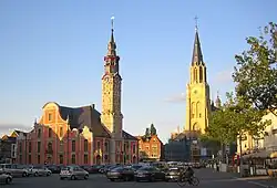 Sint Truiden Grote Markt with eighteenth-century Stadhuis and Lievenvrouwenkerk