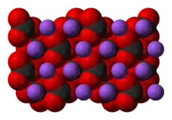 Space-filling model of the crystal structure of sodium carbonate