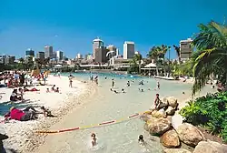 Artifical beach at Southbank, in central Brisbane