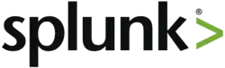 Splunk's logo consists of the company's name in a sans-serif font, followed by a "greater than" symbol in light green.