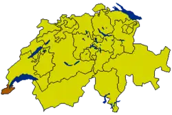 Map of Switzerland, location of کانتون ژنو highlighted