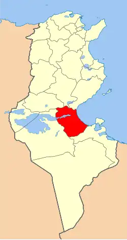 Map of Tunisia with Gabès highlighted
