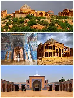 ساعتگرد از بالا مرقد عیسیخان حسین، درون و بیرون مسجد شاهجهان