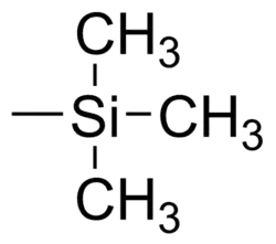 Skeletal formula of tetramethylsilane with some implicit hydrogens shown