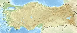 Turkey, with Istanbul pinpointed at the northwest along a thin strip of land bounded by water