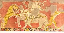 نقاشی دیواری از اتاق قرمز کاخ ورخشه. موزه هنرهای ازبکستان.