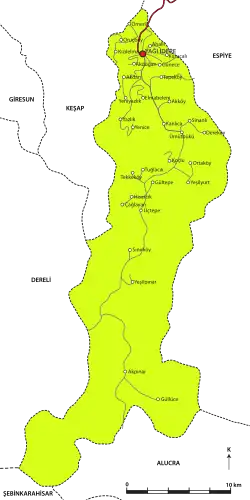 Location of Yağlıdere within Giresun.